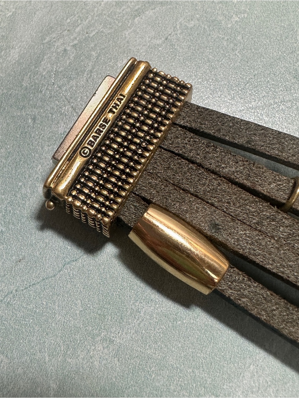 Barse Multi-Stone Black Leather Wrap Bracelet with Gold Accents - Picture 4 of 7